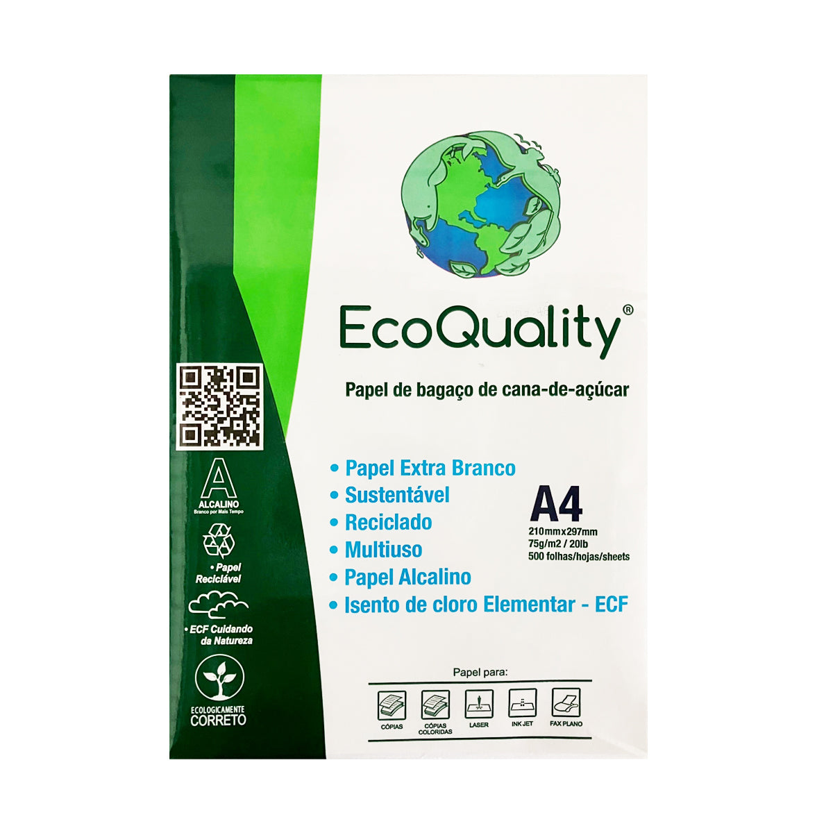 Kopierpapier EcoQuality, A4, weiß, 500 Blatt, 100% Zuckerrohr, Extra Weiß